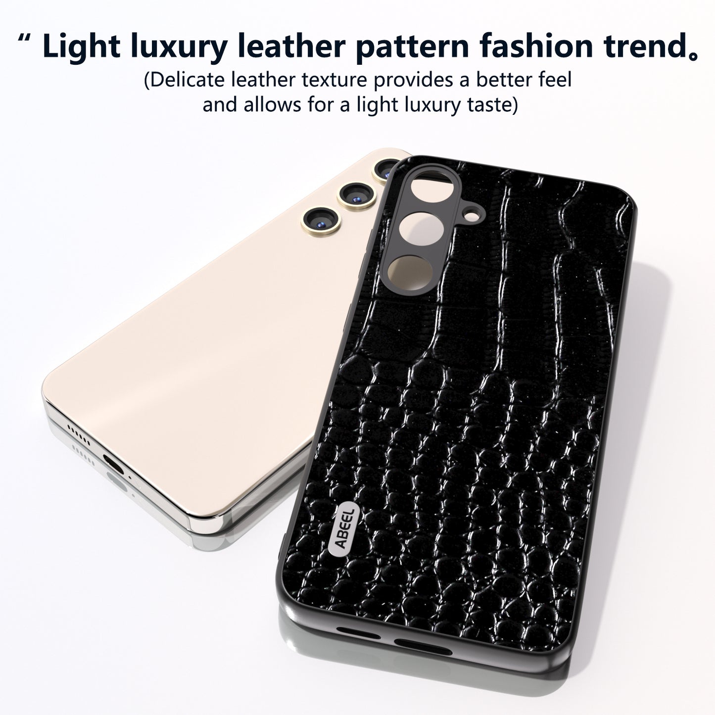 ABEEL For Samsung Galaxy S24+ Crocodile Texture Series Case Genuine Cow Leather Phone Back Cover - Black