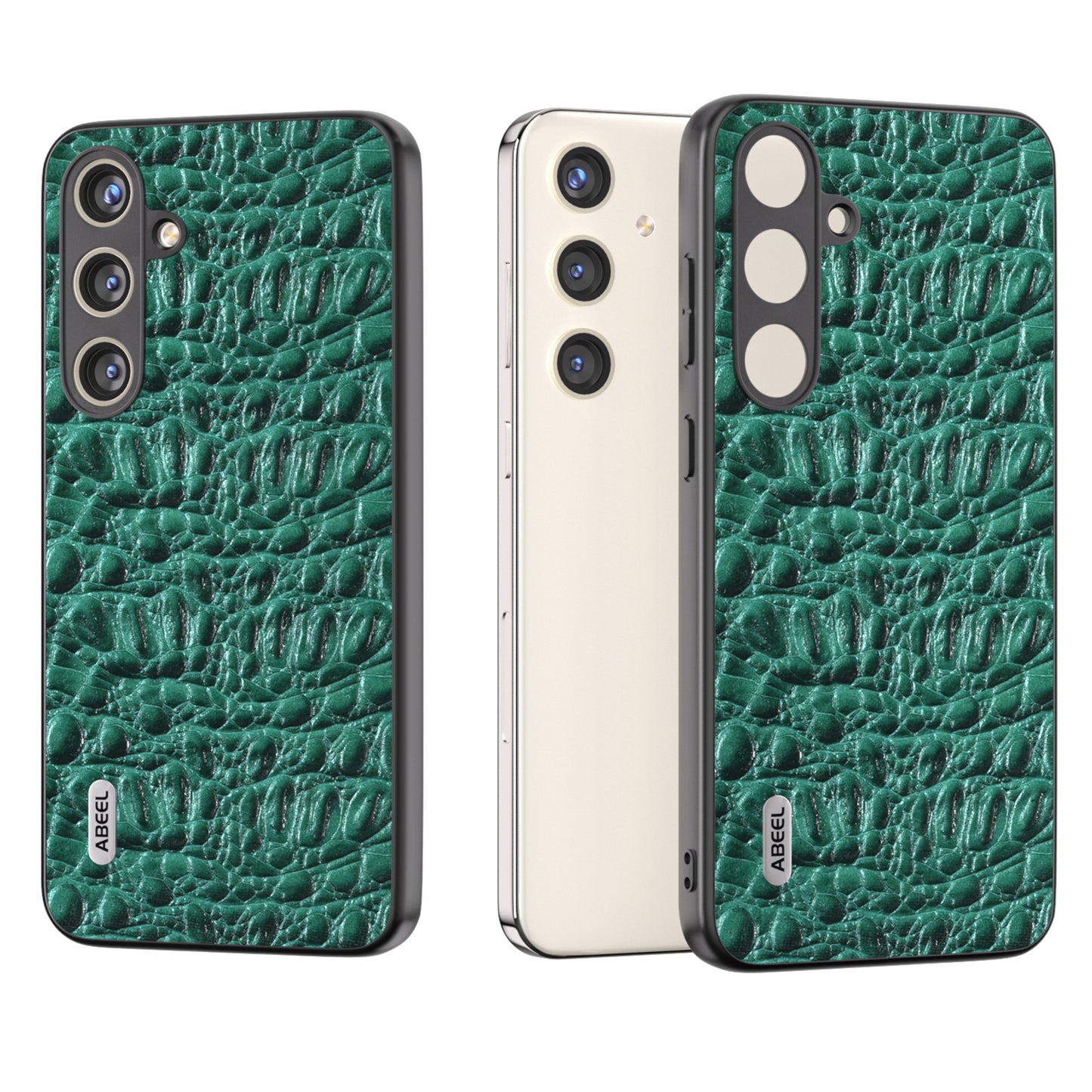 ABEEL For Samsung Galaxy S24+ Texture Case Genuine Cow Leather Coated PC+TPU Phone Cover - Green