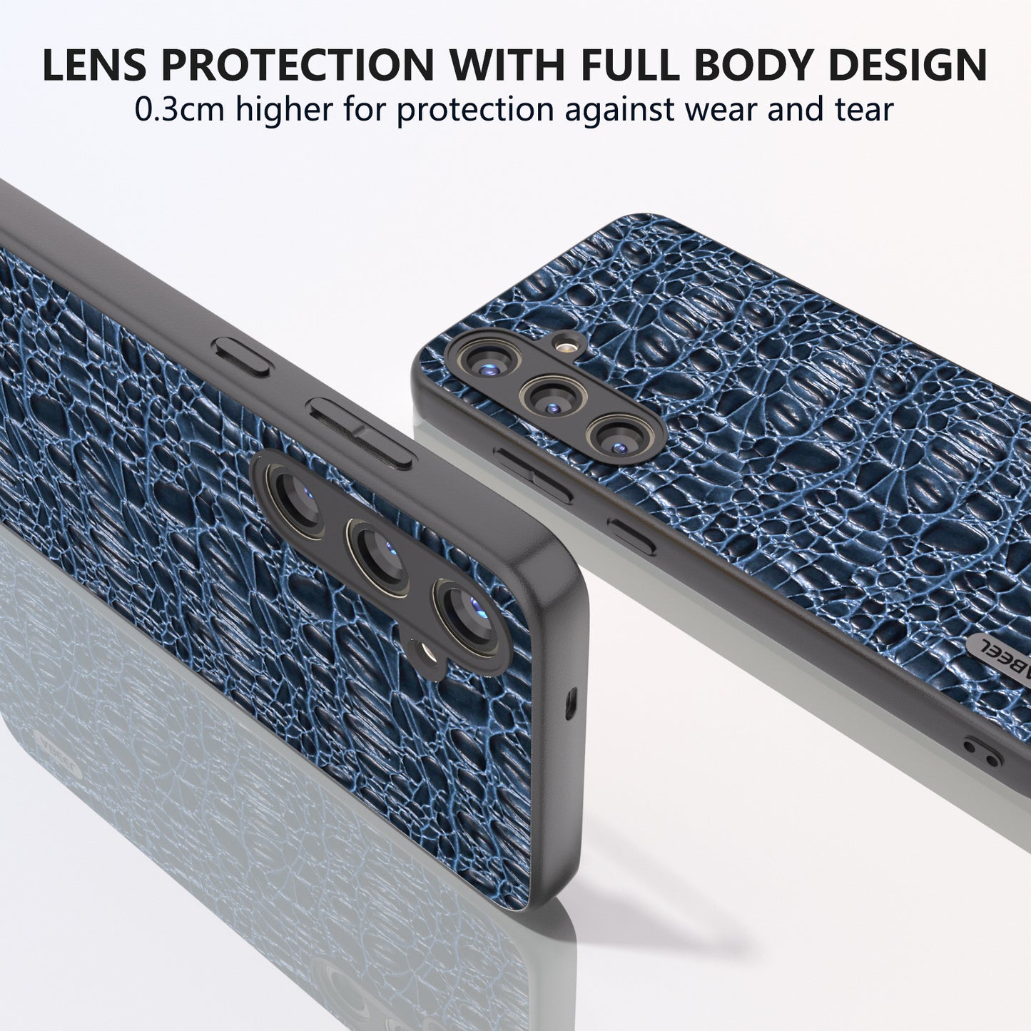 ABEEL For Samsung Galaxy S24+ Texture Case Genuine Cow Leather Coated PC+TPU Phone Cover - Blue