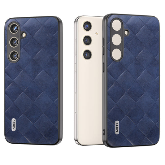 ABEEL For Samsung Galaxy S24 Grid Texture Phone Cover PU Leather Protective Back Case - Blue
