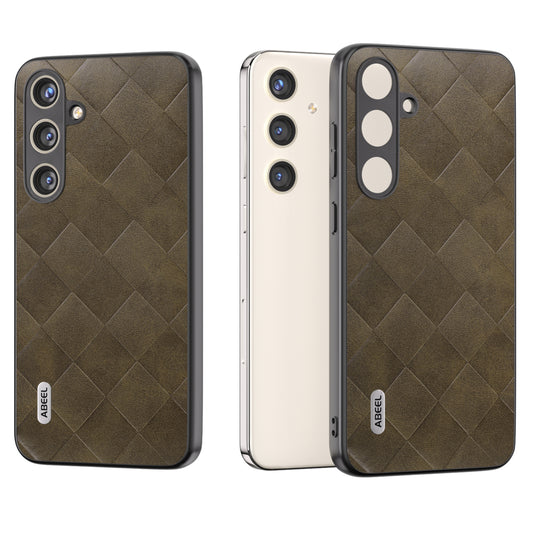 ABEEL For Samsung Galaxy S24 Grid Texture Phone Cover PU Leather Protective Back Case - Green