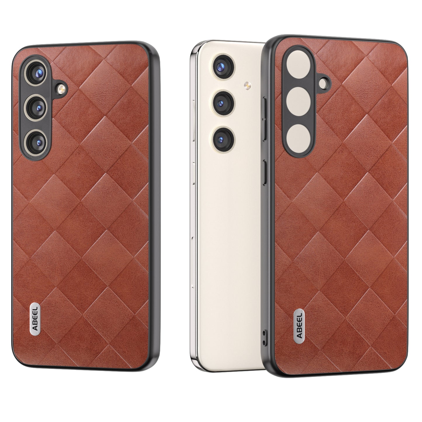 ABEEL For Samsung Galaxy S24 Grid Texture Phone Cover PU Leather Protective Back Case - Brown