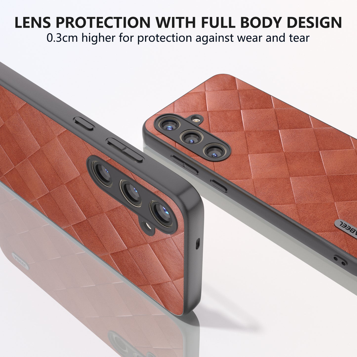 ABEEL For Samsung Galaxy S24 Grid Texture Phone Cover PU Leather Protective Back Case - Brown