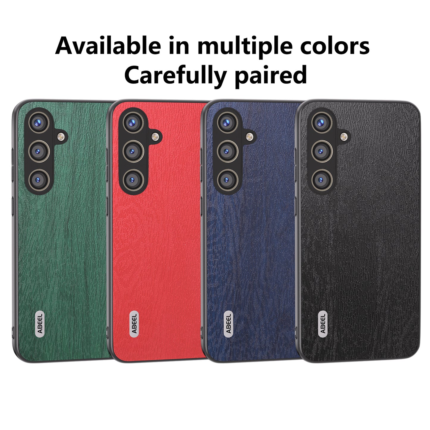 ABEEL For Samsung Galaxy S24 Wood Grain Case Leather+TPU+PC Shock Absorption Phone Cover - Black