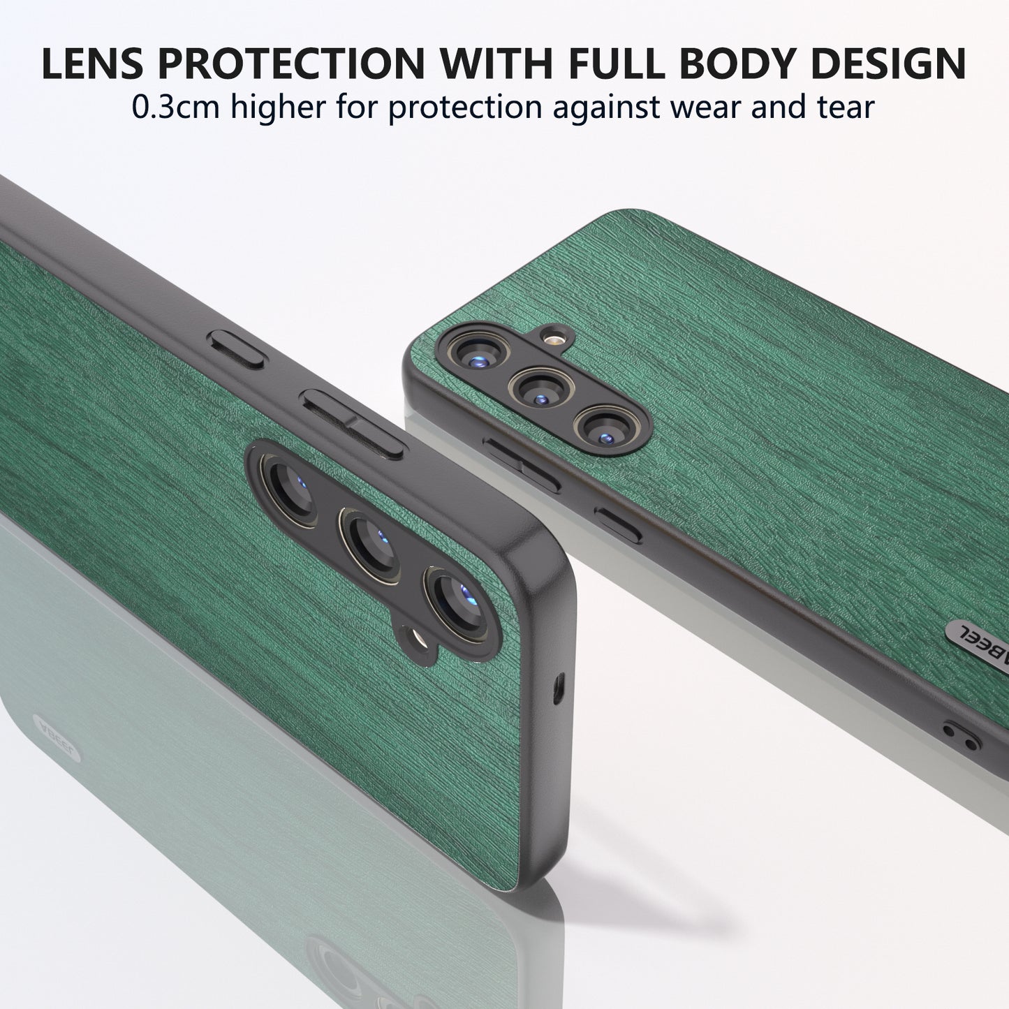 ABEEL For Samsung Galaxy S24 Wood Grain Case Leather+TPU+PC Shock Absorption Phone Cover - Green