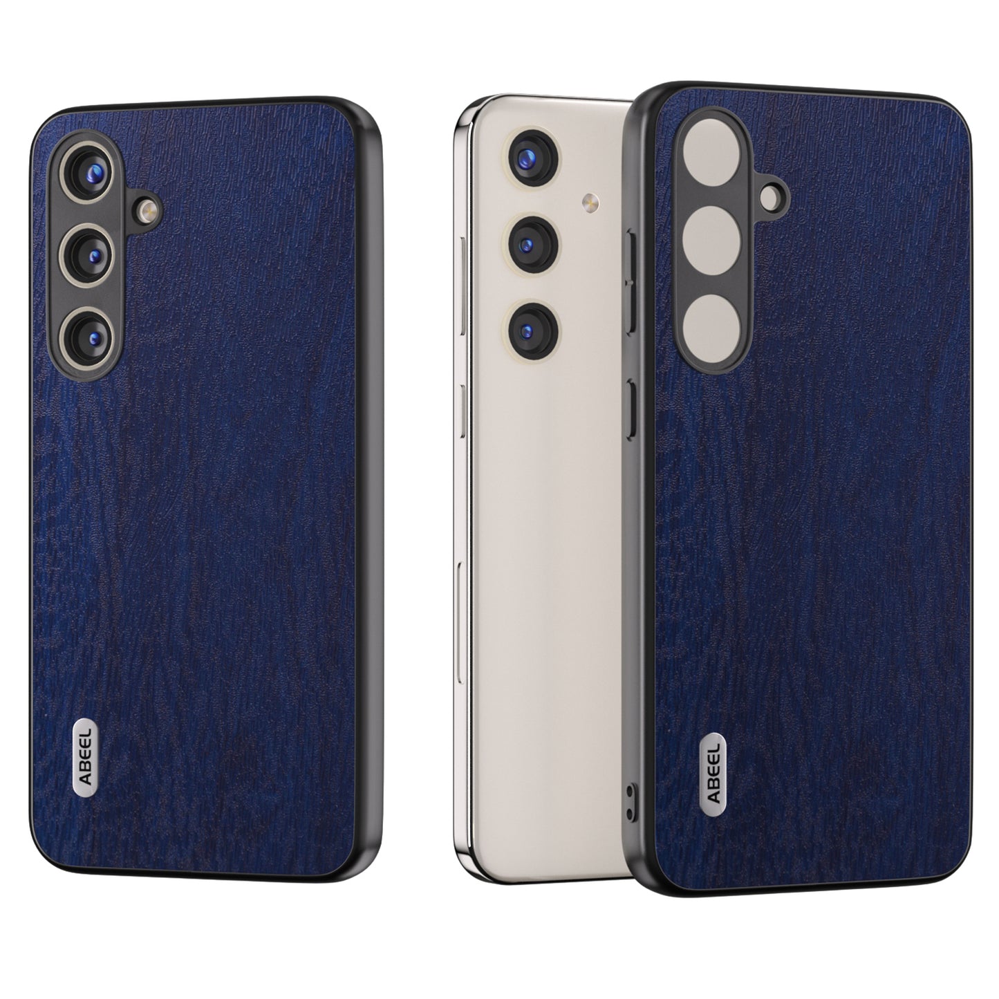 ABEEL For Samsung Galaxy S24 Wood Grain Case Leather+TPU+PC Shock Absorption Phone Cover - Blue
