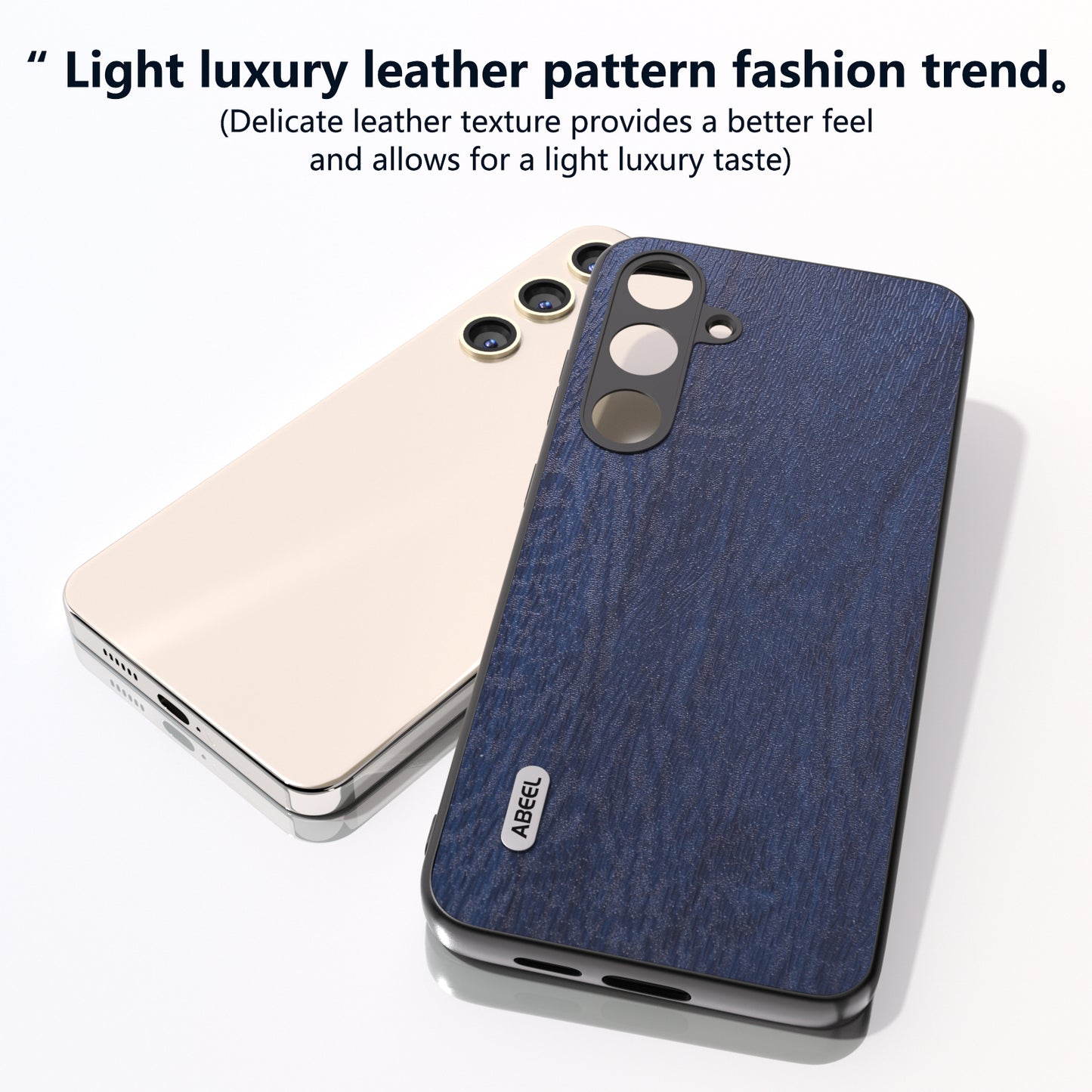 ABEEL For Samsung Galaxy S24 Wood Grain Case Leather+TPU+PC Shock Absorption Phone Cover - Blue