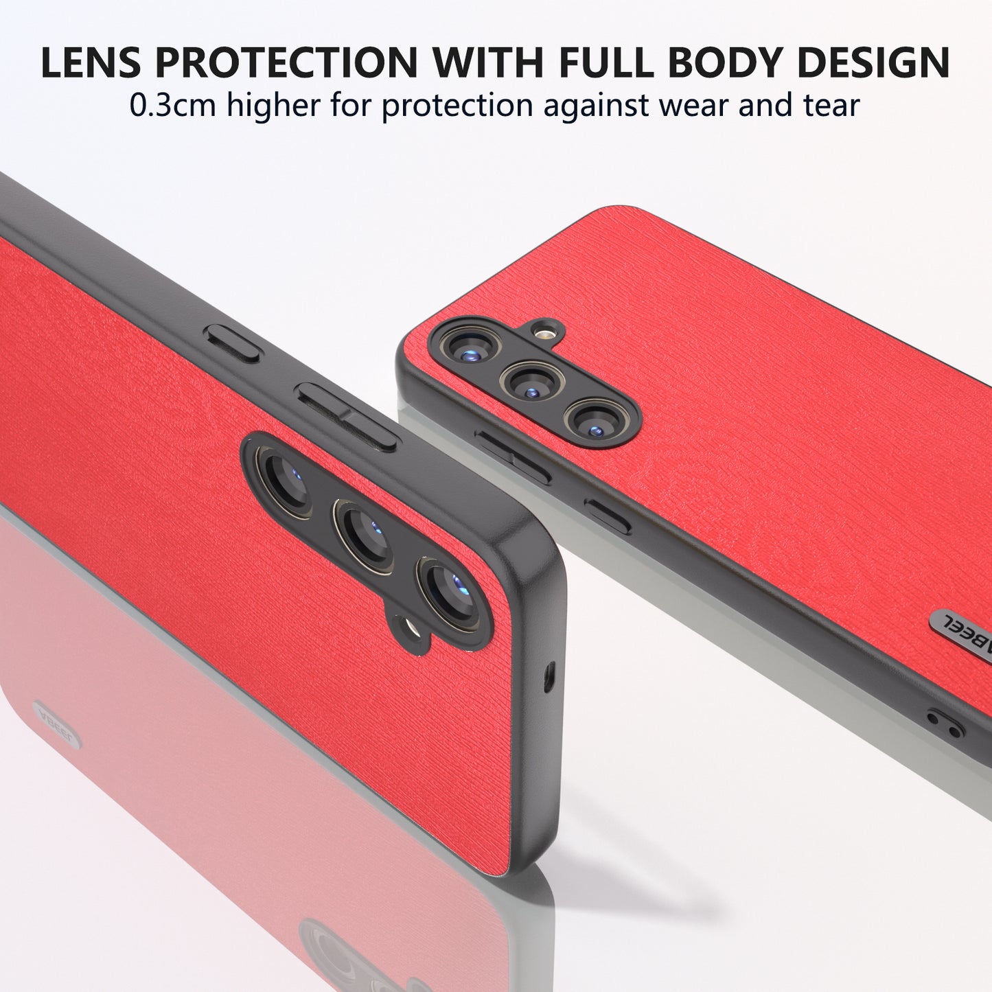 ABEEL For Samsung Galaxy S24 Wood Grain Case Leather+TPU+PC Shock Absorption Phone Cover - Red