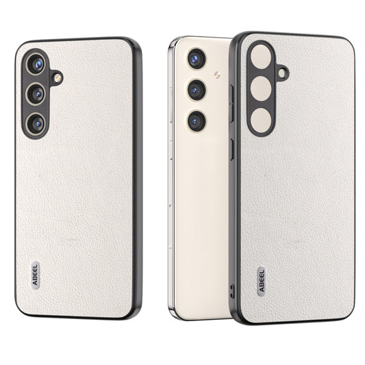 ABEEL For Samsung Galaxy S24 Phone Case Genuine Cow Leather Textured Protective Cover - Grey