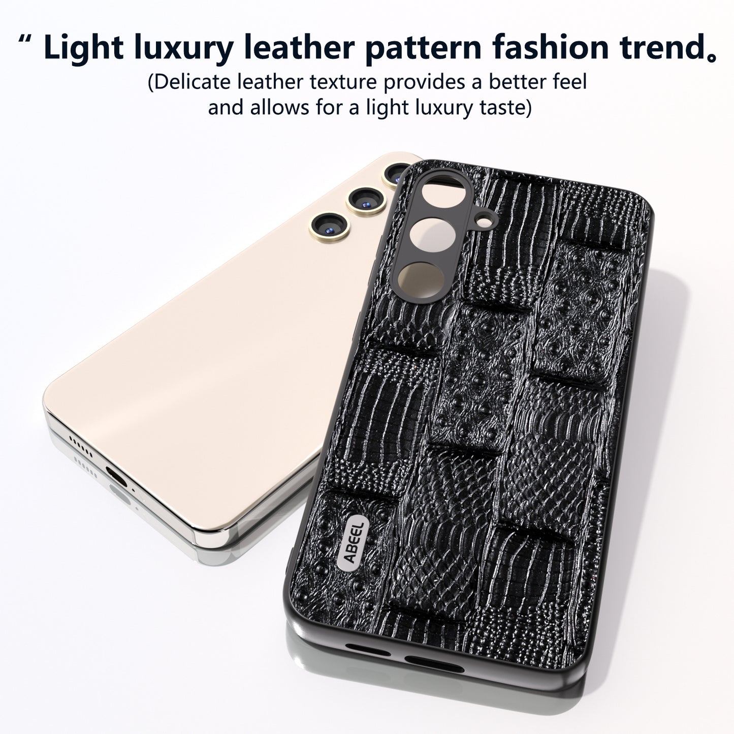 ABEEL For Samsung Galaxy S24 Mahjong Texture Case Shock-Absorbing Genuine Cow Leather Cover - Black