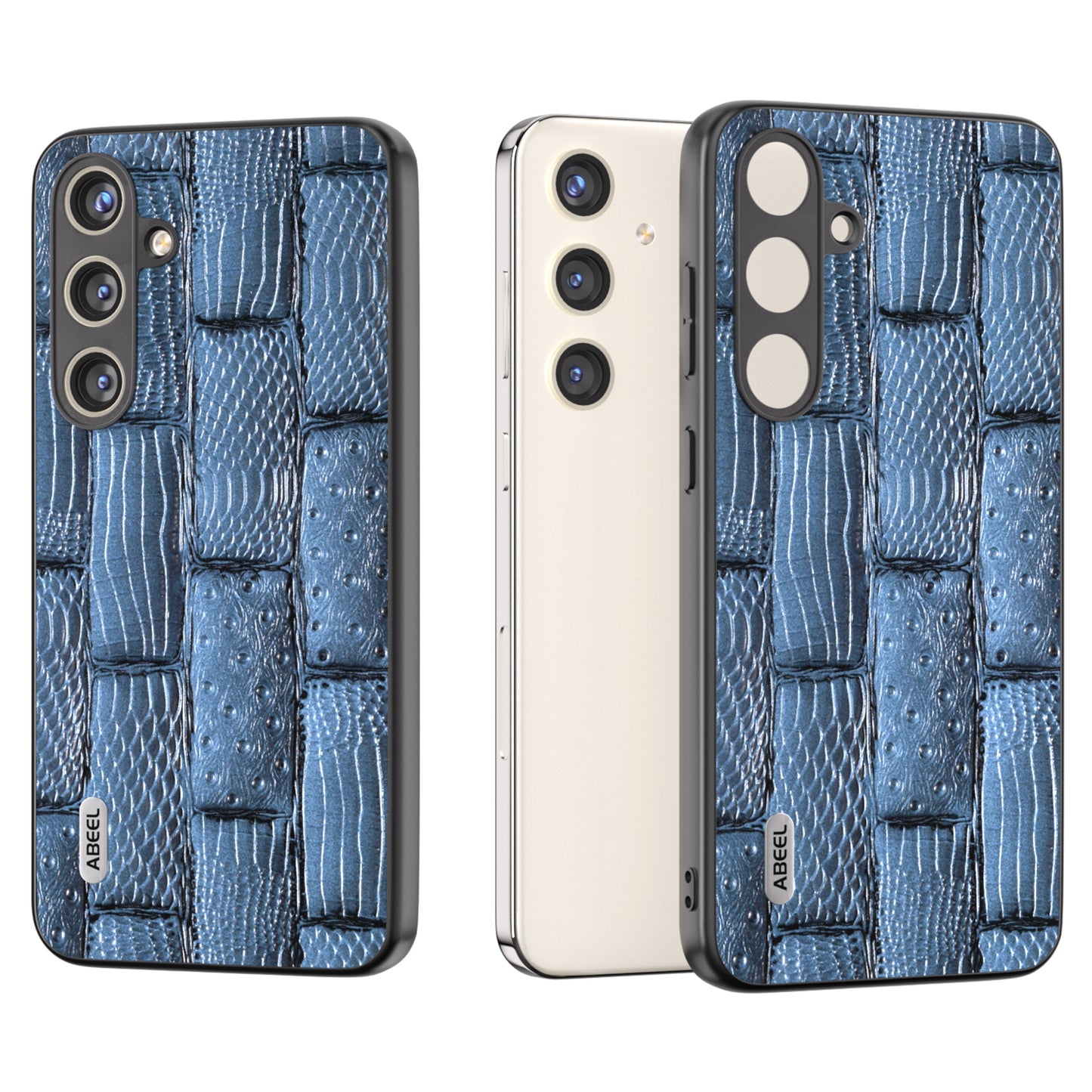 ABEEL For Samsung Galaxy S24 Mahjong Texture Case Shock-Absorbing Genuine Cow Leather Cover - Blue