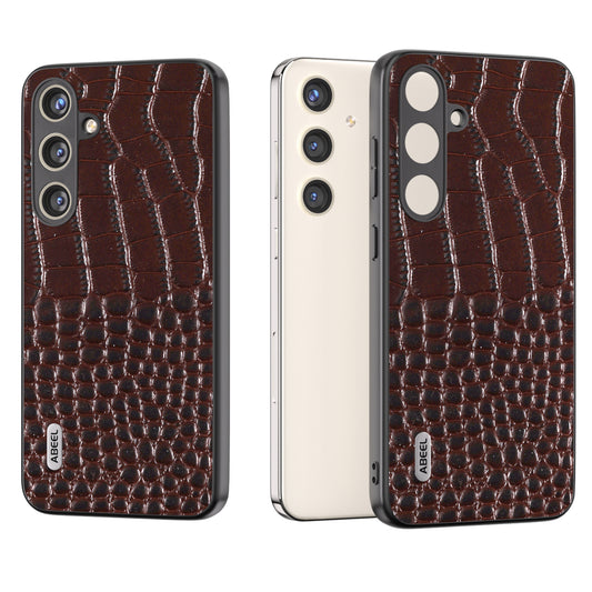 ABEEL For Samsung Galaxy S24 Crocodile Texture Phone Case Camera Protection Cover - Coffee