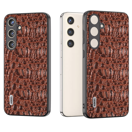 ABEEL For Samsung Galaxy S24 Slim Cover Genuine Cow Leather Back Case with Non-Slip Texture - Coffee