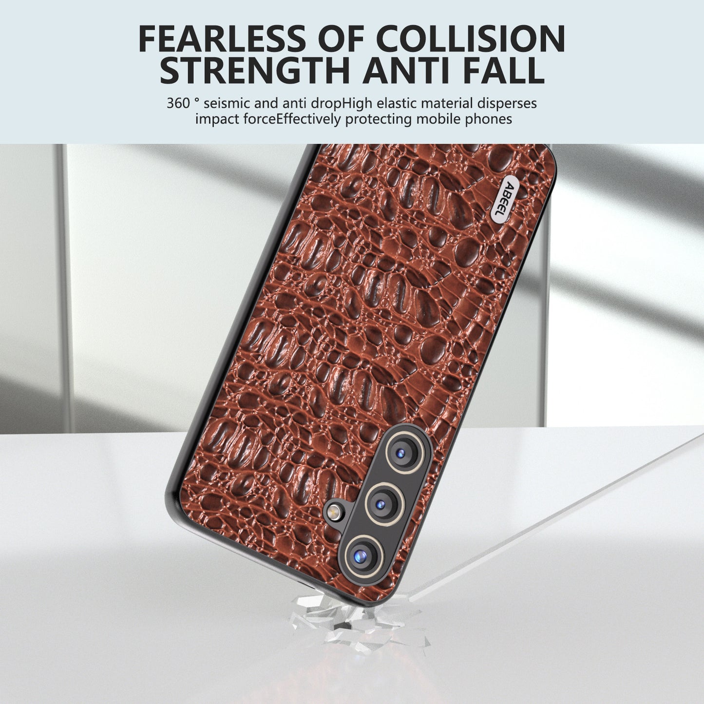 ABEEL For Samsung Galaxy S24 Slim Cover Genuine Cow Leather Back Case with Non-Slip Texture - Coffee