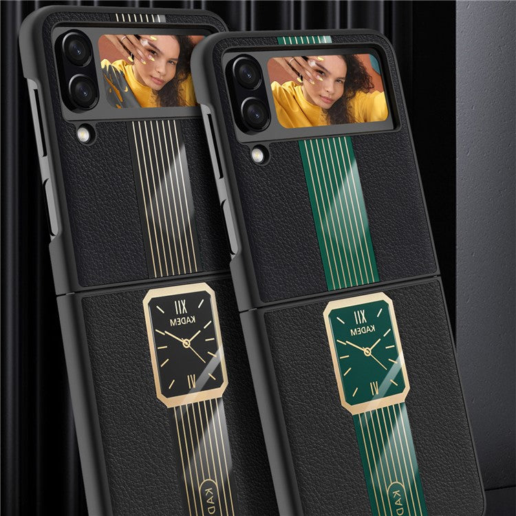 KADEM For Samsung Galaxy Z Flip4 5G Watch Pattern Electroplating Acrylic+TPU+PU Cell Phone Case - Black