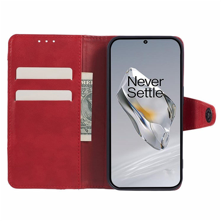 Leather Phone Case for OnePlus 12 5G Cover Splicing Design Crazy Horse Texture Wallet Shell - Red