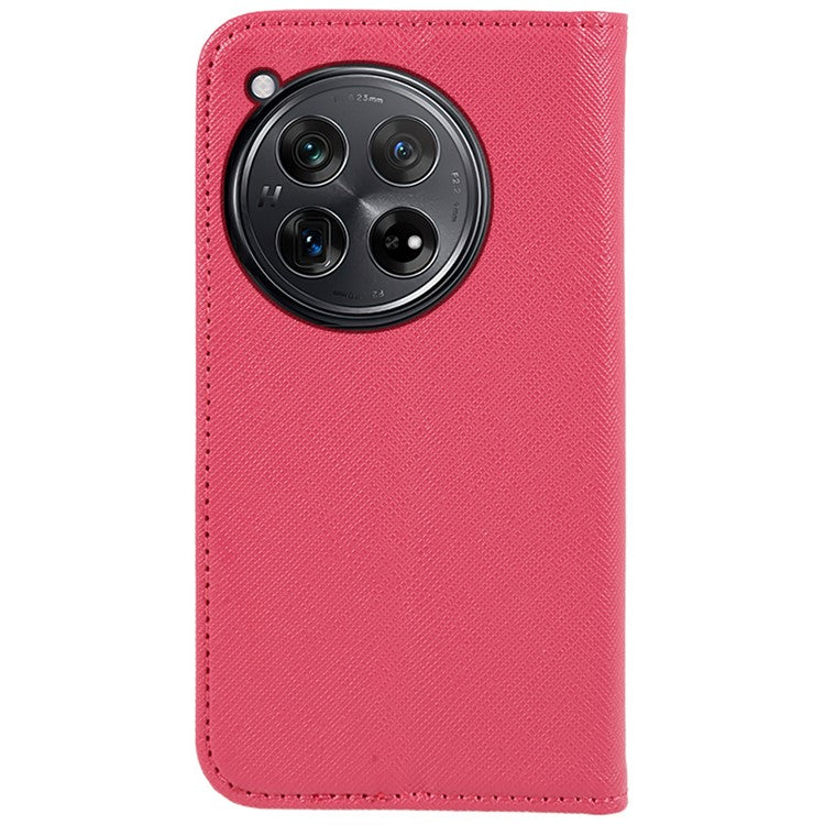 For OnePlus 12 5G Cell Phone Case Cross Texture Anti-Scratch Wallet Stand Cover PU Leather Shell - Pink