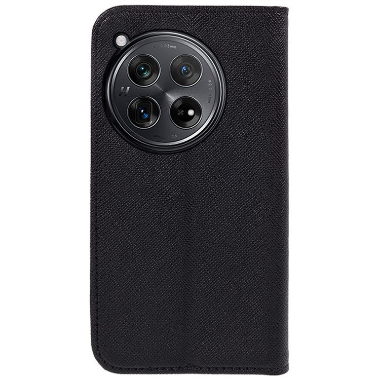 For OnePlus 12 5G Cell Phone Case Cross Texture Anti-Scratch Wallet Stand Cover PU Leather Shell - Black