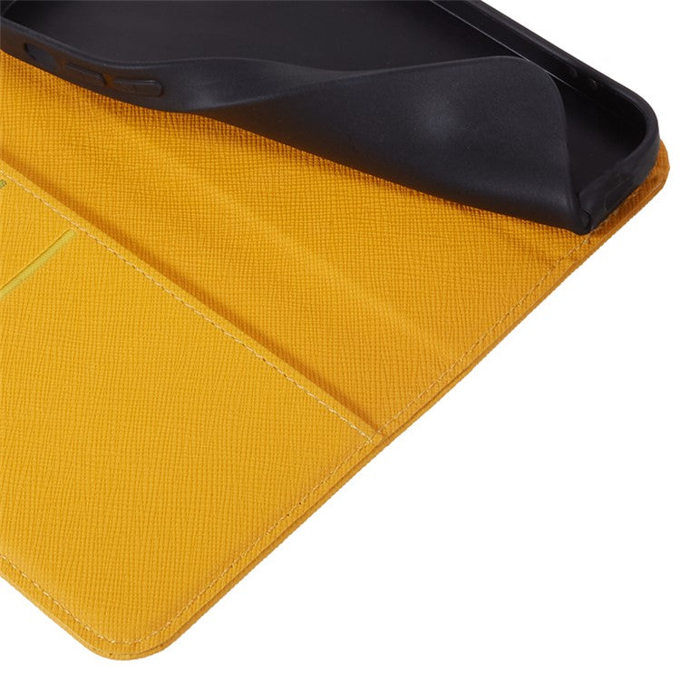 For OnePlus 12 5G Cell Phone Case Cross Texture Anti-Scratch Wallet Stand Cover PU Leather Shell - Yellow