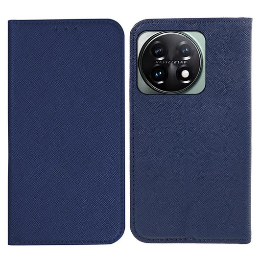 For OnePlus 11 5G Cell Phone Case Support Stand Magnetic Closing PU Leather Shockproof Shell - Dark Blue