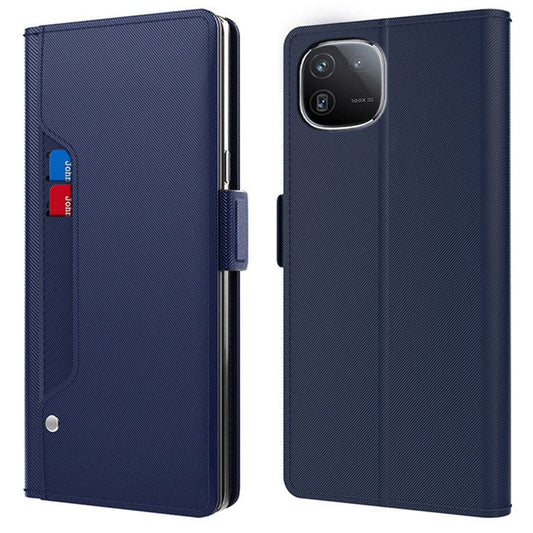 For vivo iQOO 12 5G Case Built-in Mirror PU Leather Stand Phone Cover - Blue