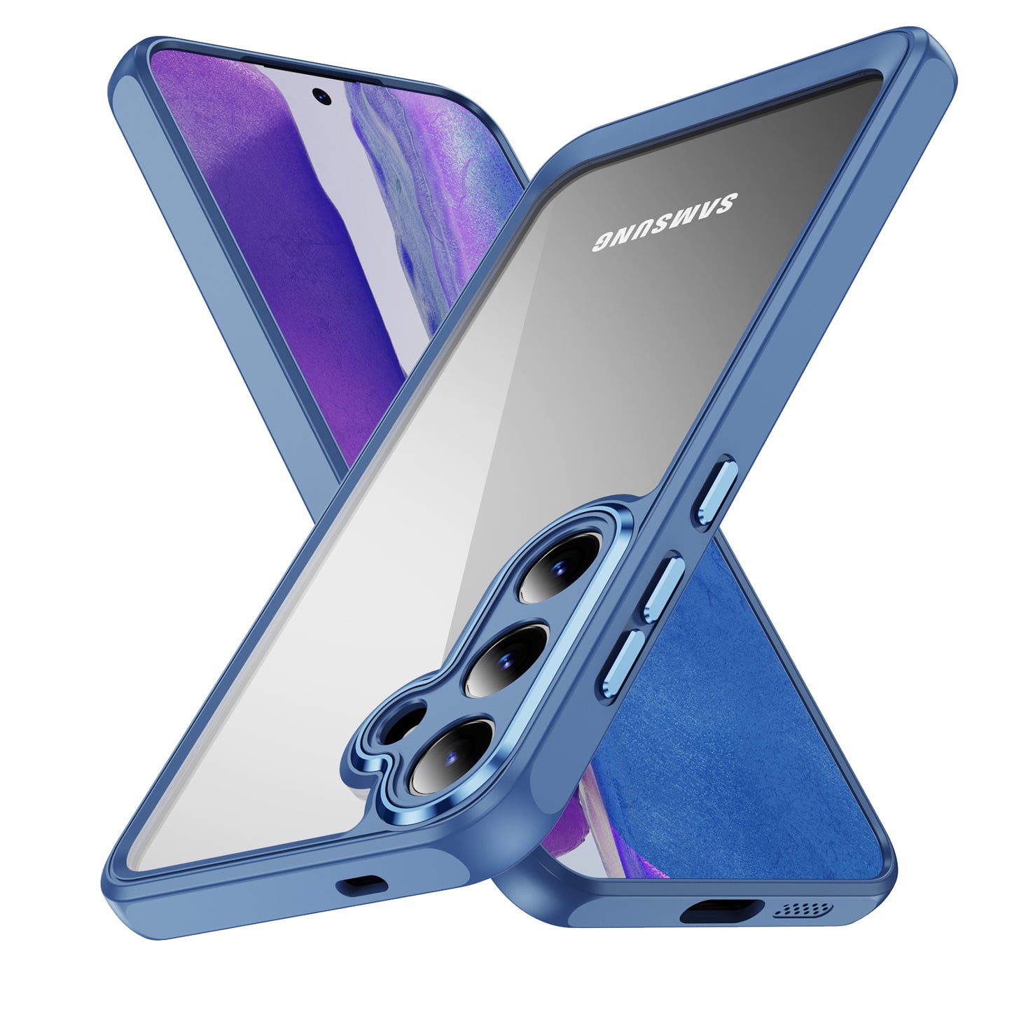 For Samsung Galaxy S24 TPU+Acrylic 2-in-1 Phone Case Metal Lens Frame Clear Cover - Blue