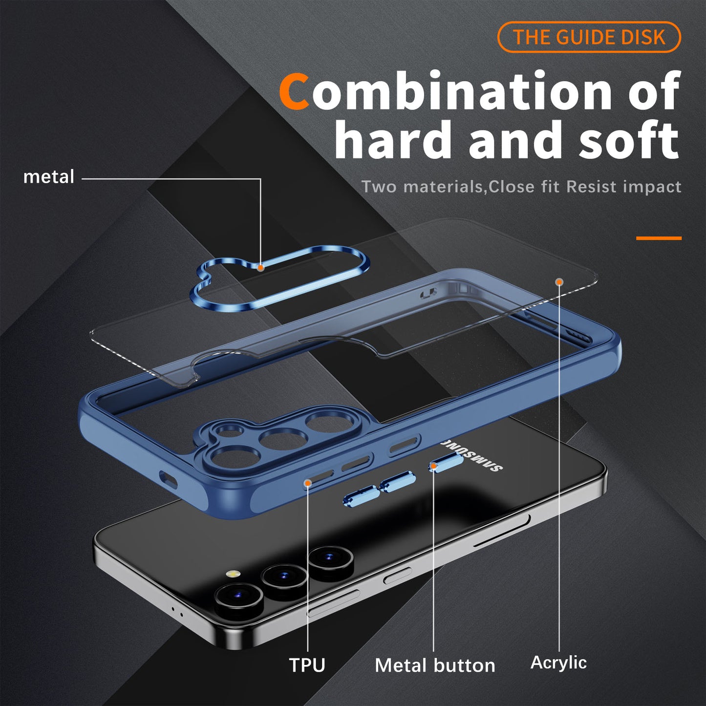 For Samsung Galaxy S24 TPU+Acrylic 2-in-1 Phone Case Metal Lens Frame Clear Cover - Blue
