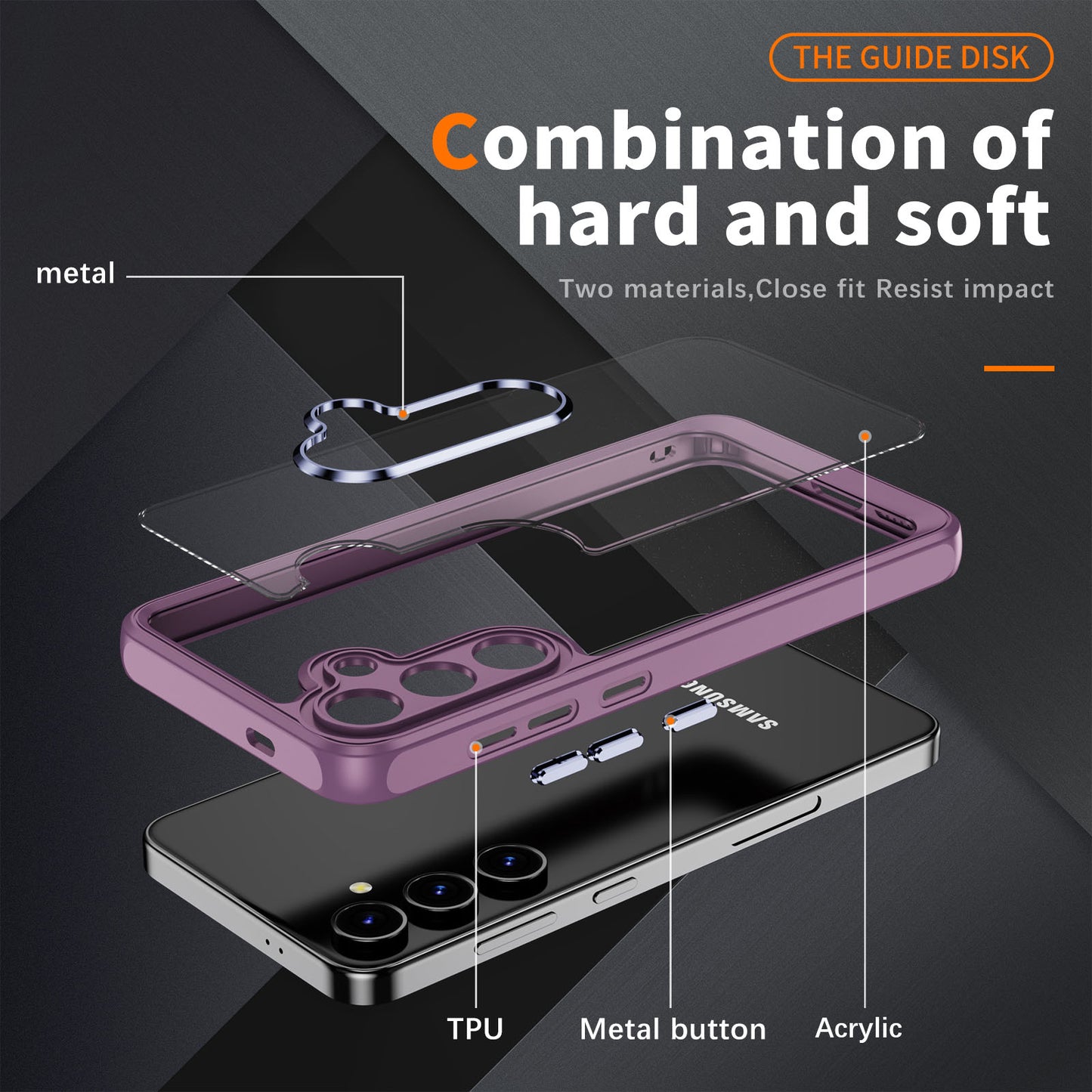 For Samsung Galaxy S24 TPU+Acrylic 2-in-1 Phone Case Metal Lens Frame Clear Cover - Light Purple