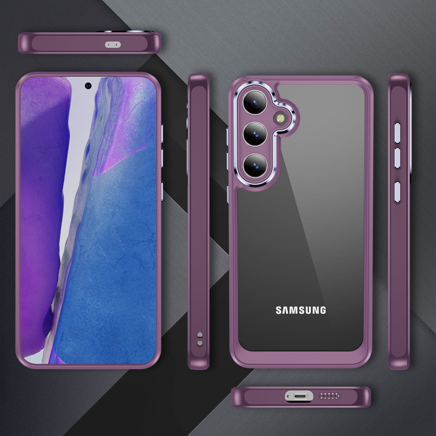 For Samsung Galaxy S24 TPU+Acrylic 2-in-1 Phone Case Metal Lens Frame Clear Cover - Light Purple