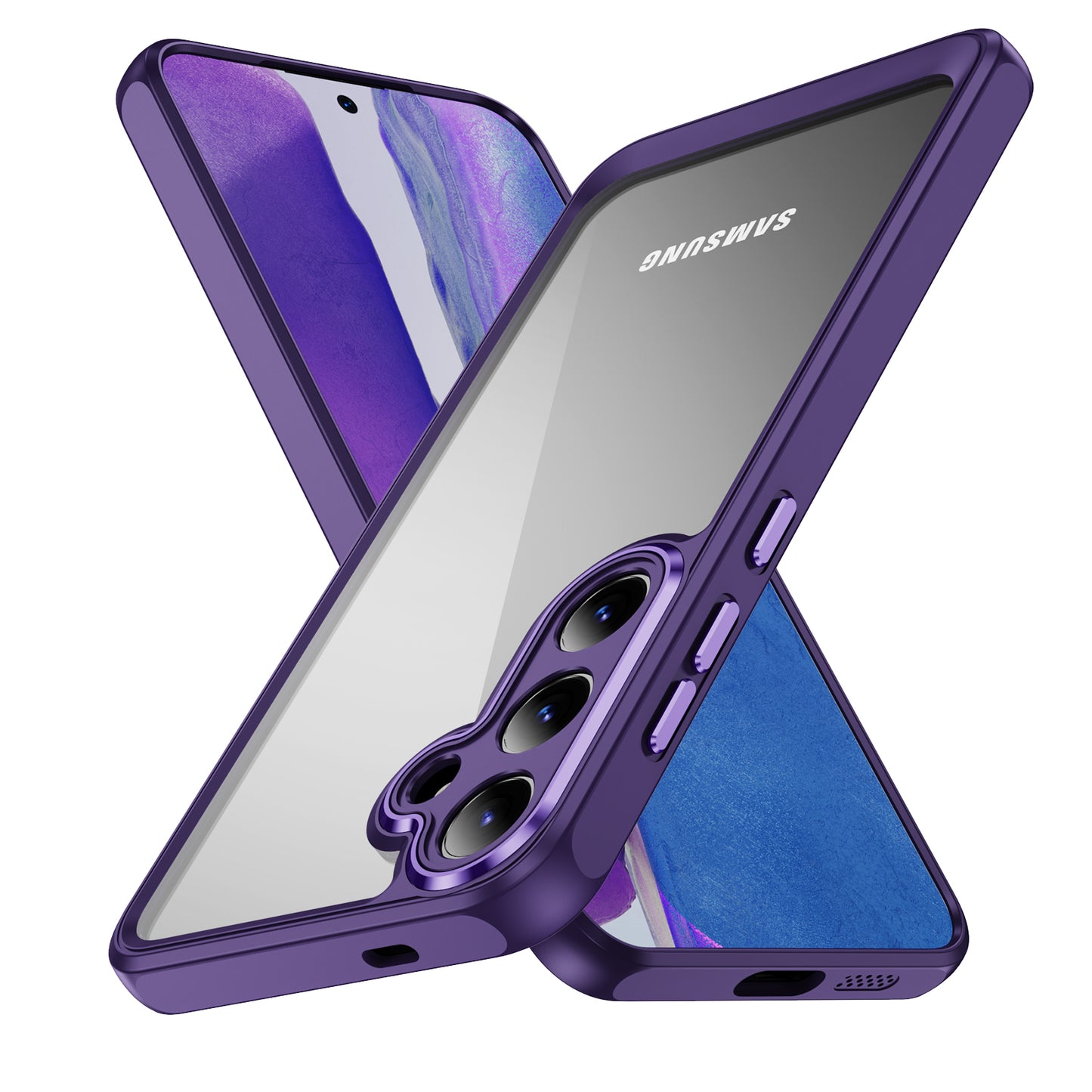 For Samsung Galaxy S24 TPU+Acrylic 2-in-1 Phone Case Metal Lens Frame Clear Cover - Dark Purple