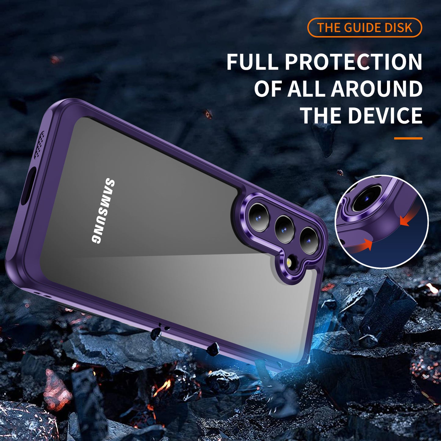 For Samsung Galaxy S24 TPU+Acrylic 2-in-1 Phone Case Metal Lens Frame Clear Cover - Dark Purple