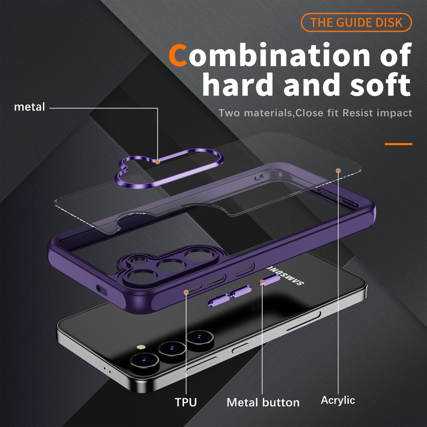 For Samsung Galaxy S24 TPU+Acrylic 2-in-1 Phone Case Metal Lens Frame Clear Cover - Dark Purple