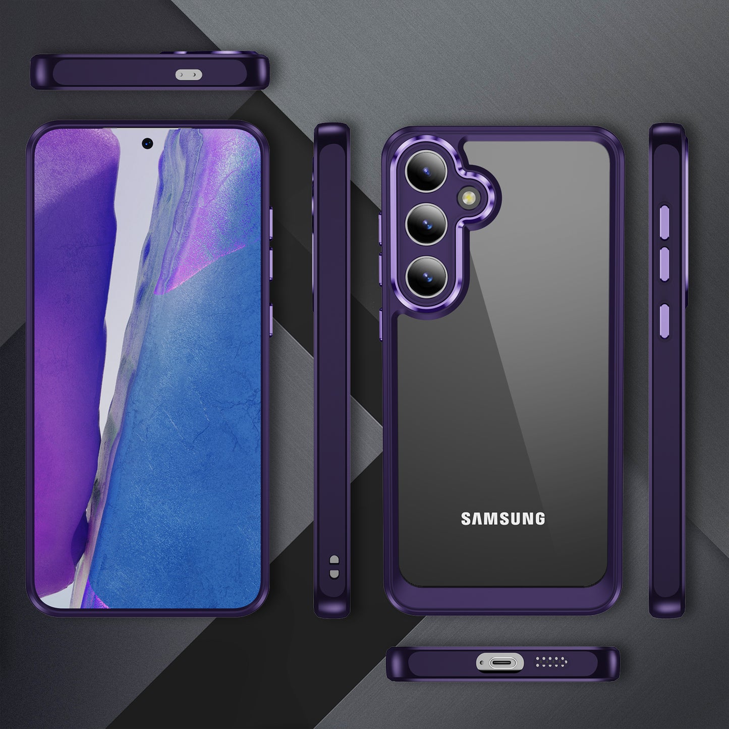For Samsung Galaxy S24 TPU+Acrylic 2-in-1 Phone Case Metal Lens Frame Clear Cover - Dark Purple