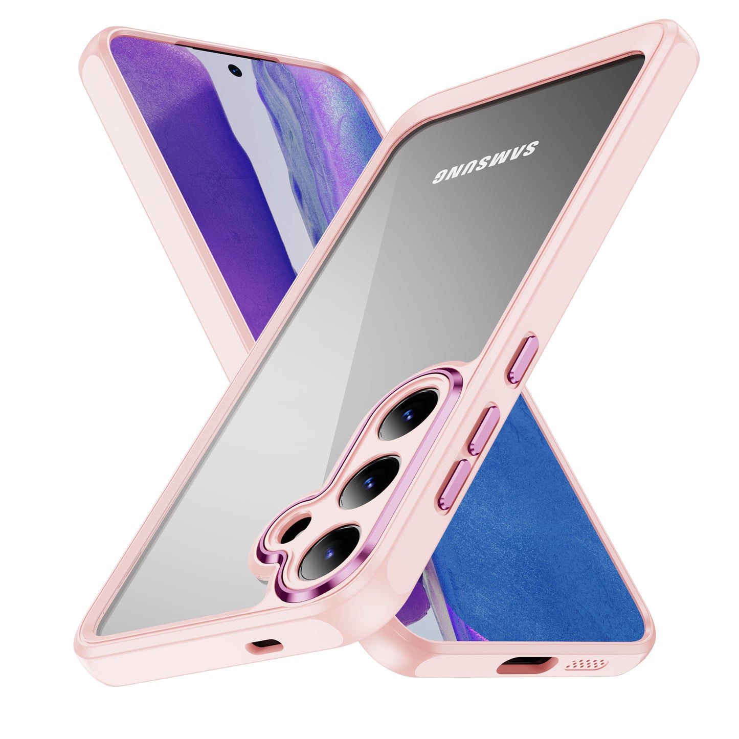 For Samsung Galaxy S24 TPU+Acrylic 2-in-1 Phone Case Metal Lens Frame Clear Cover - Apricot