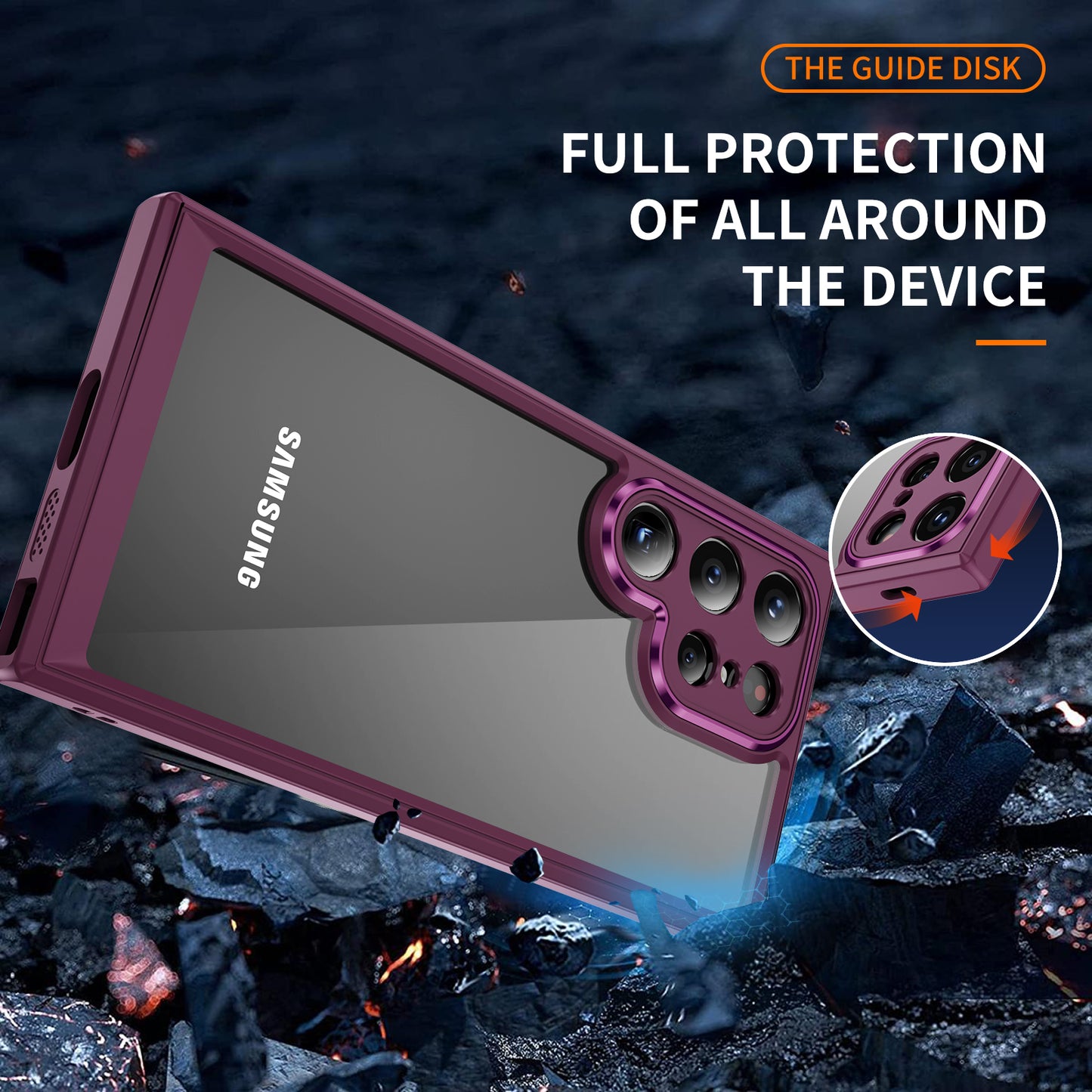 For Samsung Galaxy S24 Ultra Case TPU+Acrylic Clear Phone Cover Metal Lens Frame - Rose