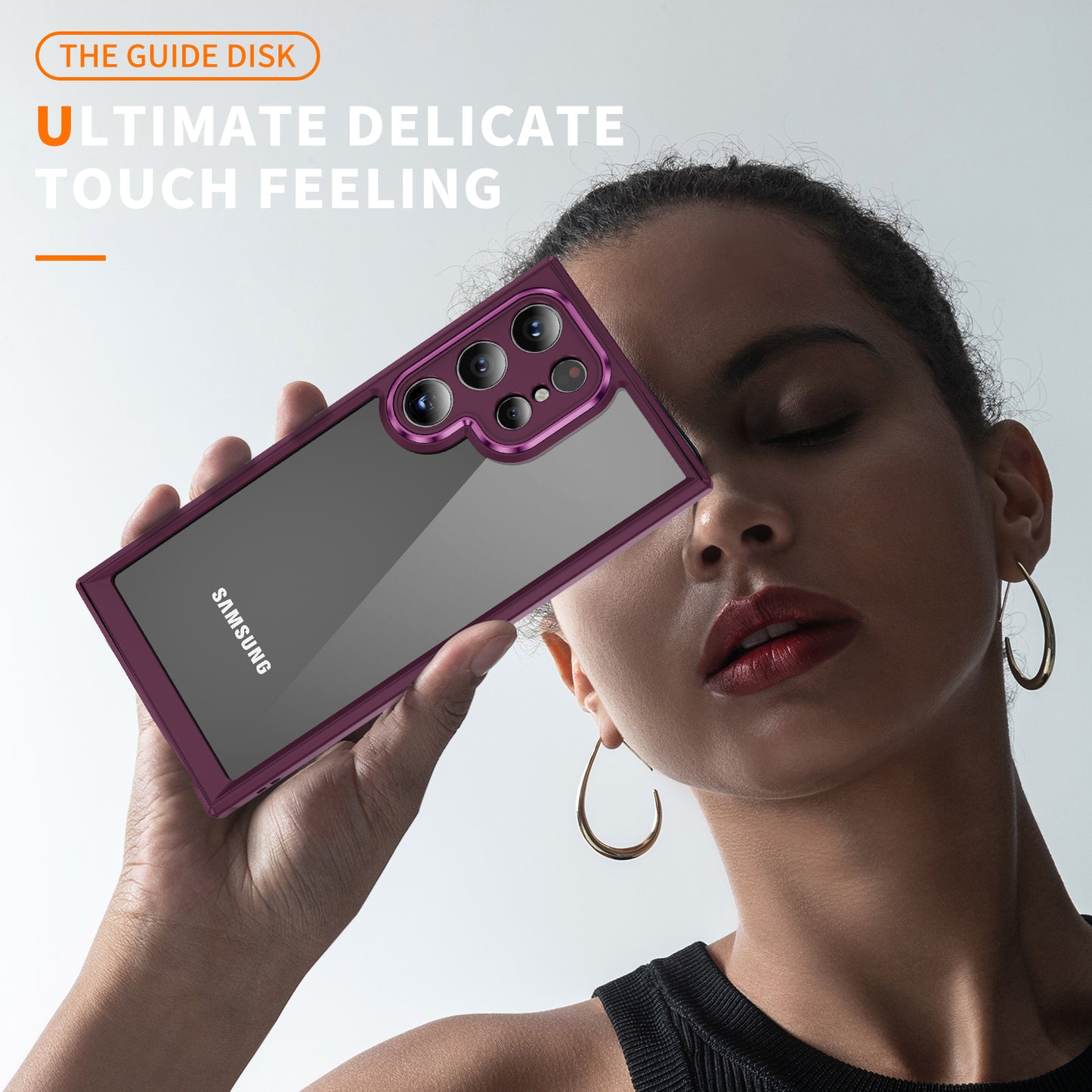 For Samsung Galaxy S24 Ultra Case TPU+Acrylic Clear Phone Cover Metal Lens Frame - Rose
