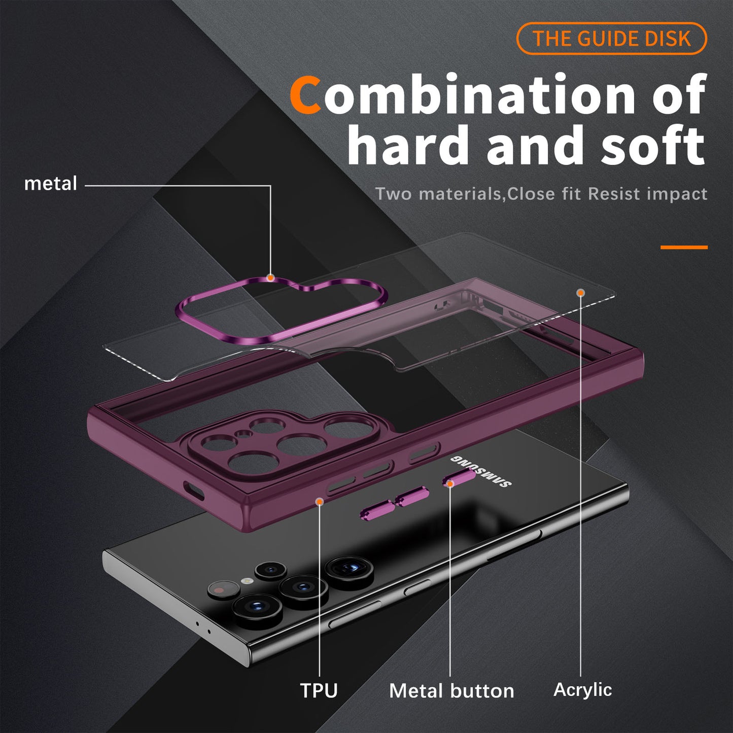 For Samsung Galaxy S24 Ultra Case TPU+Acrylic Clear Phone Cover Metal Lens Frame - Rose