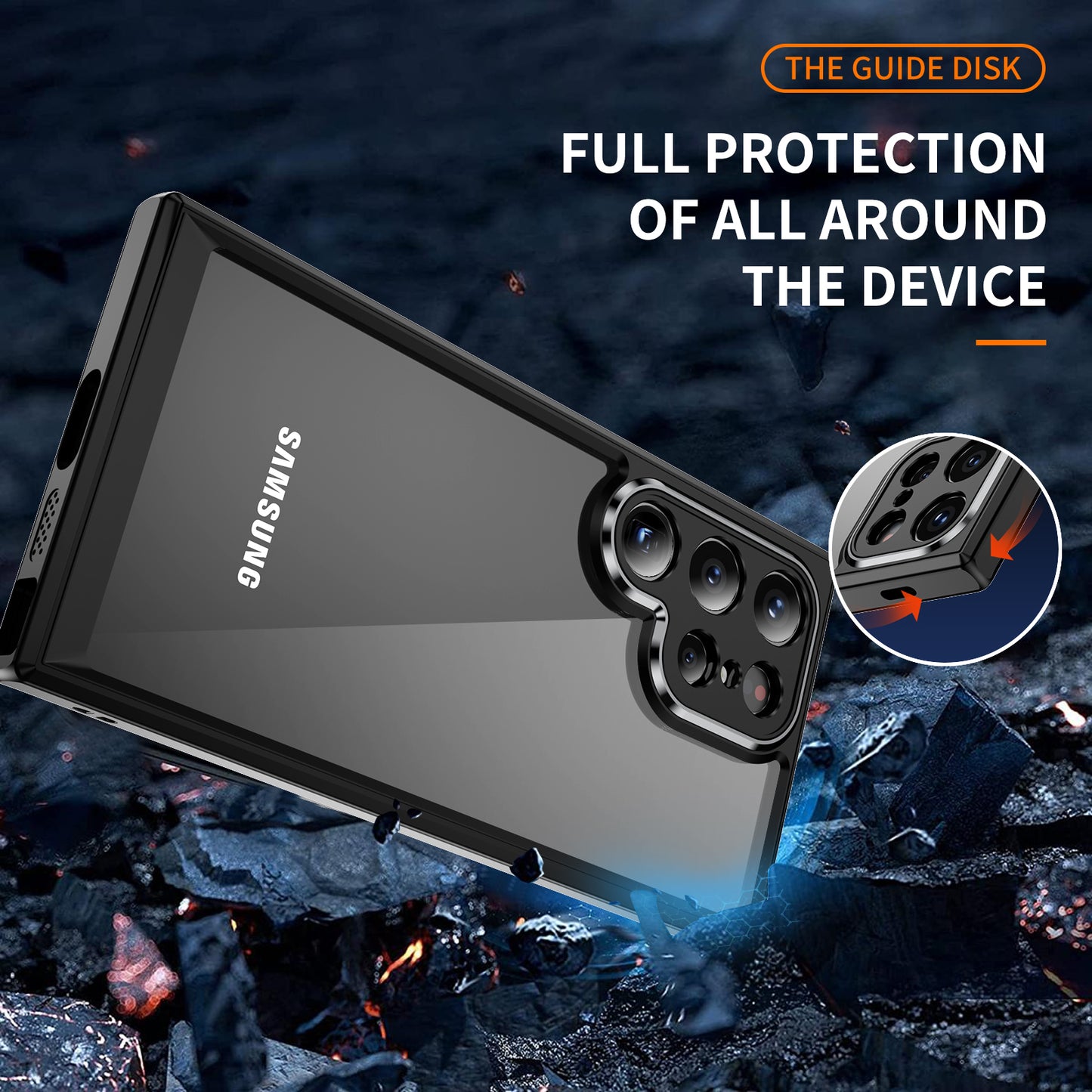 For Samsung Galaxy S24 Ultra Case TPU+Acrylic Clear Phone Cover Metal Lens Frame - Black