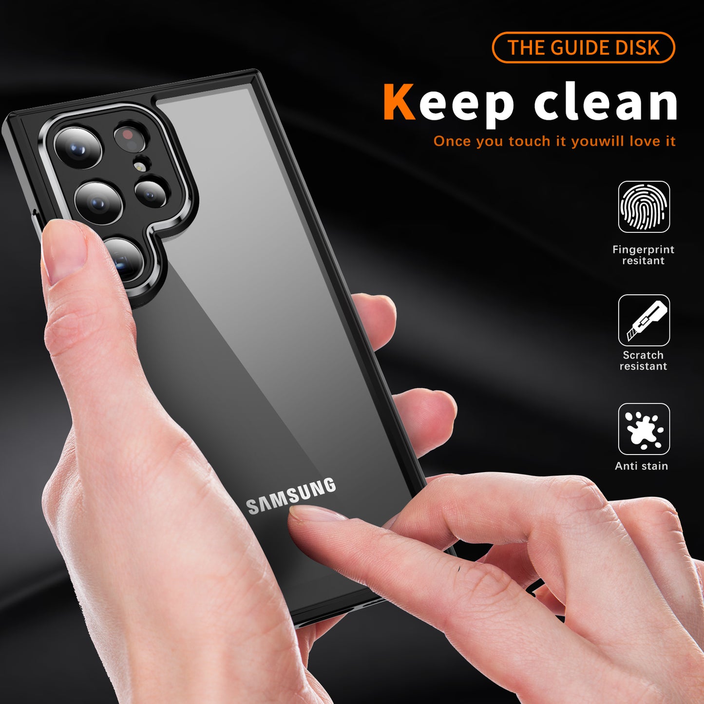 For Samsung Galaxy S24 Ultra Case TPU+Acrylic Clear Phone Cover Metal Lens Frame - Black