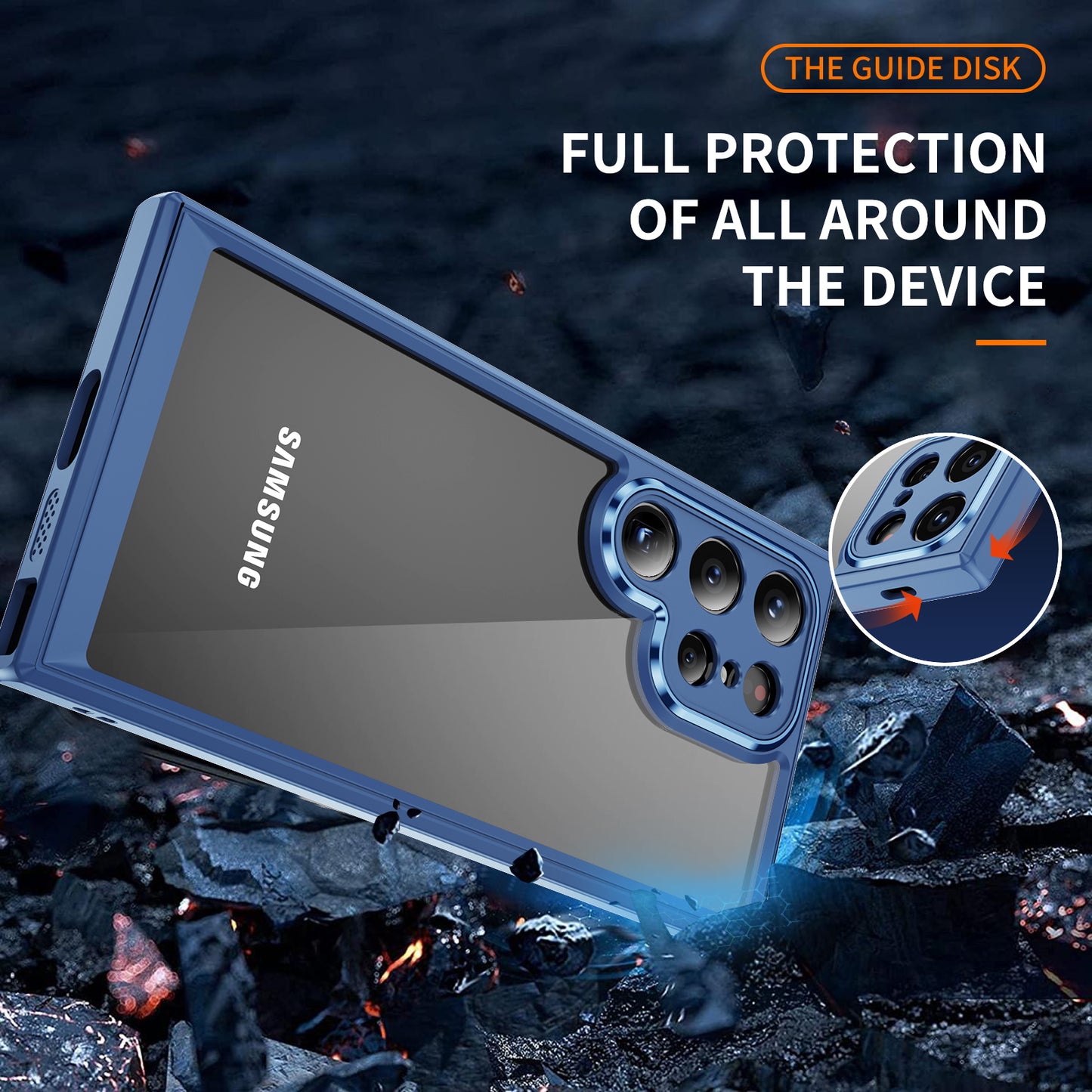 For Samsung Galaxy S24 Ultra Case TPU+Acrylic Clear Phone Cover Metal Lens Frame - Blue