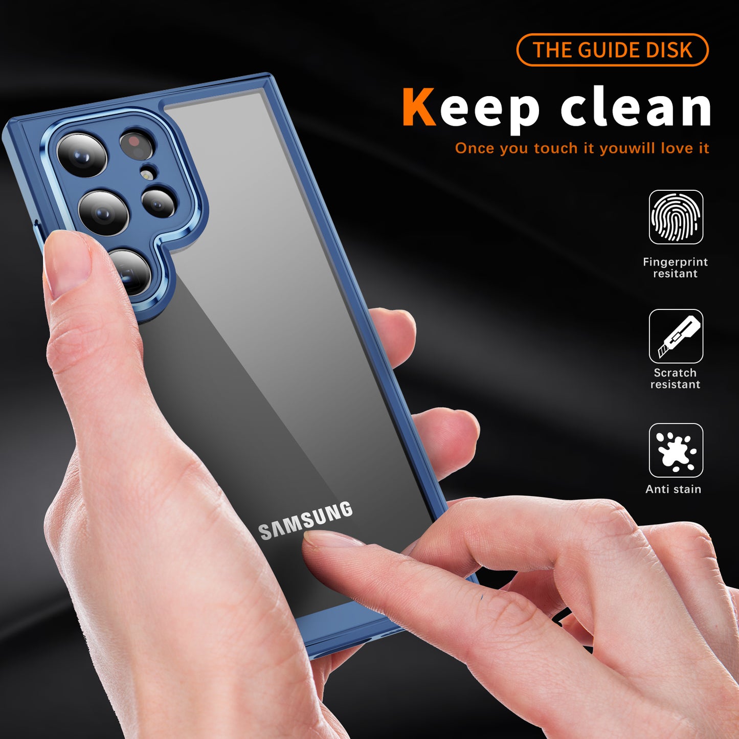 For Samsung Galaxy S24 Ultra Case TPU+Acrylic Clear Phone Cover Metal Lens Frame - Blue