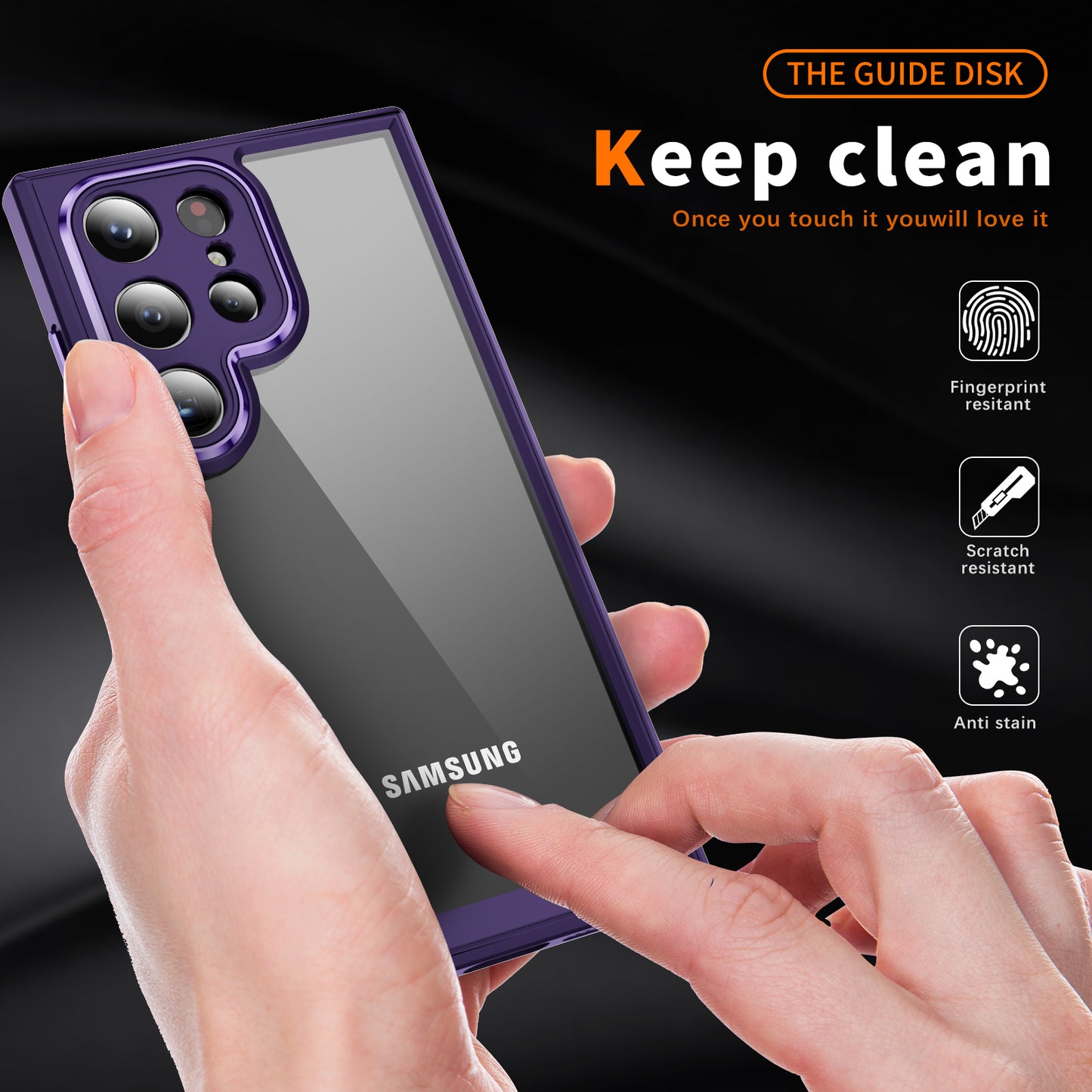 For Samsung Galaxy S24 Ultra Case TPU+Acrylic Clear Phone Cover Metal Lens Frame - Dark Purple