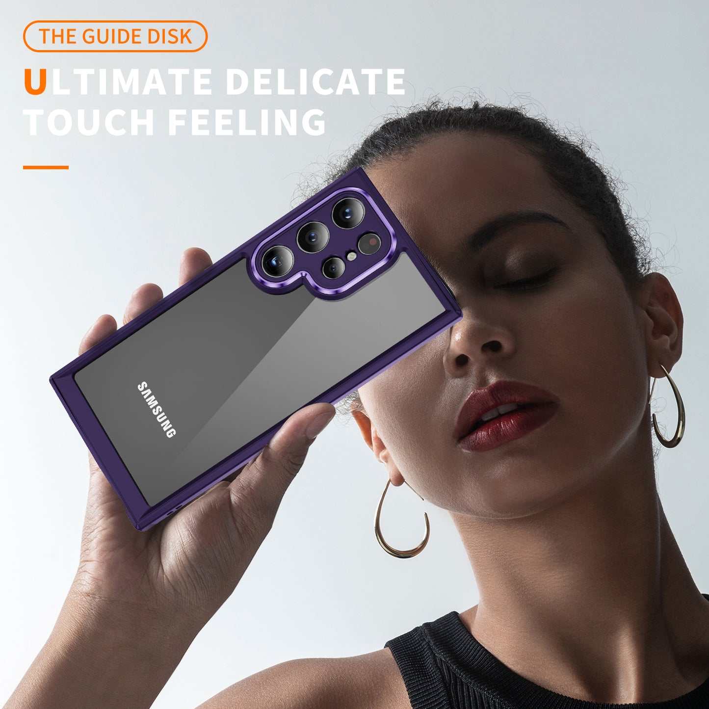 For Samsung Galaxy S24 Ultra Case TPU+Acrylic Clear Phone Cover Metal Lens Frame - Dark Purple