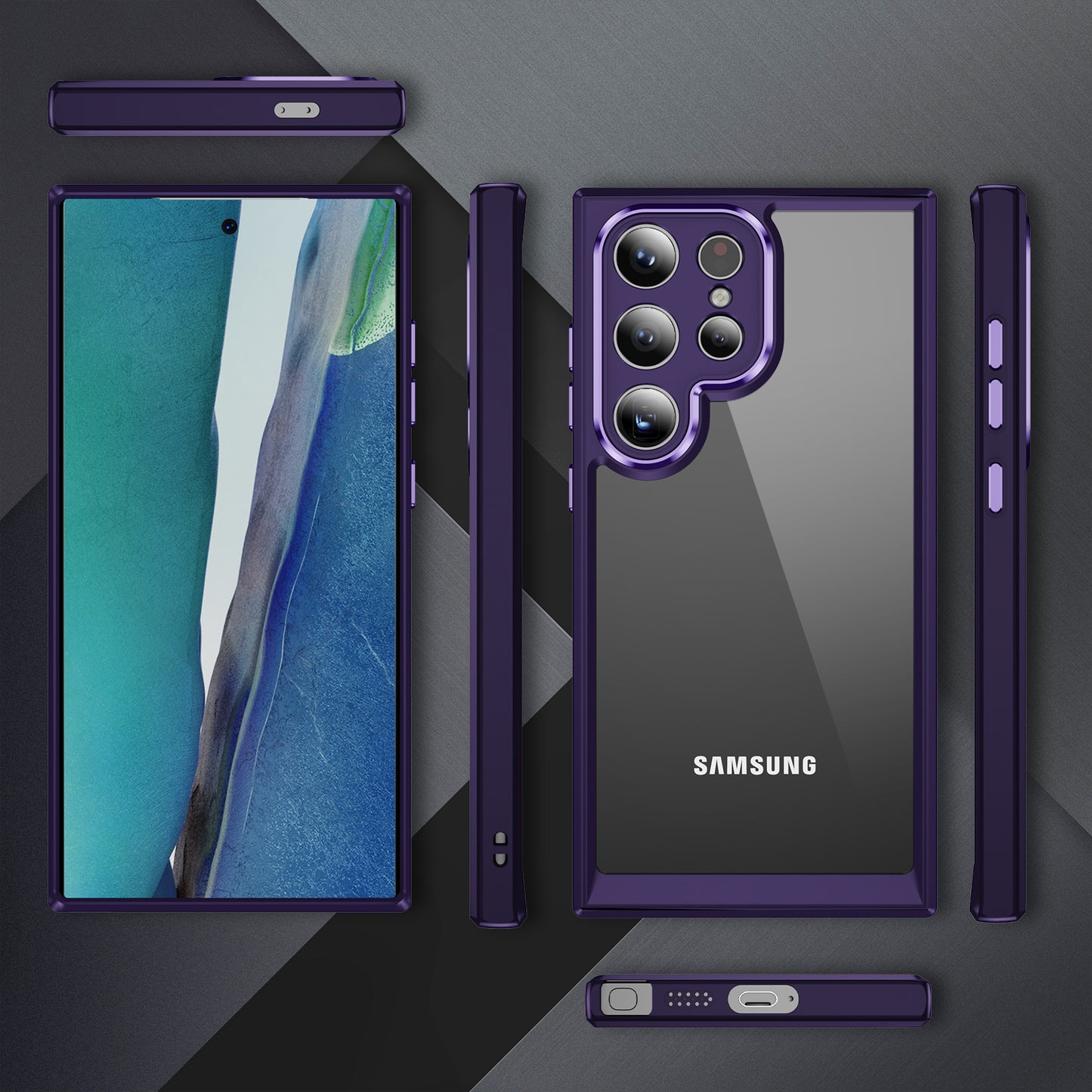 For Samsung Galaxy S24 Ultra Case TPU+Acrylic Clear Phone Cover Metal Lens Frame - Dark Purple