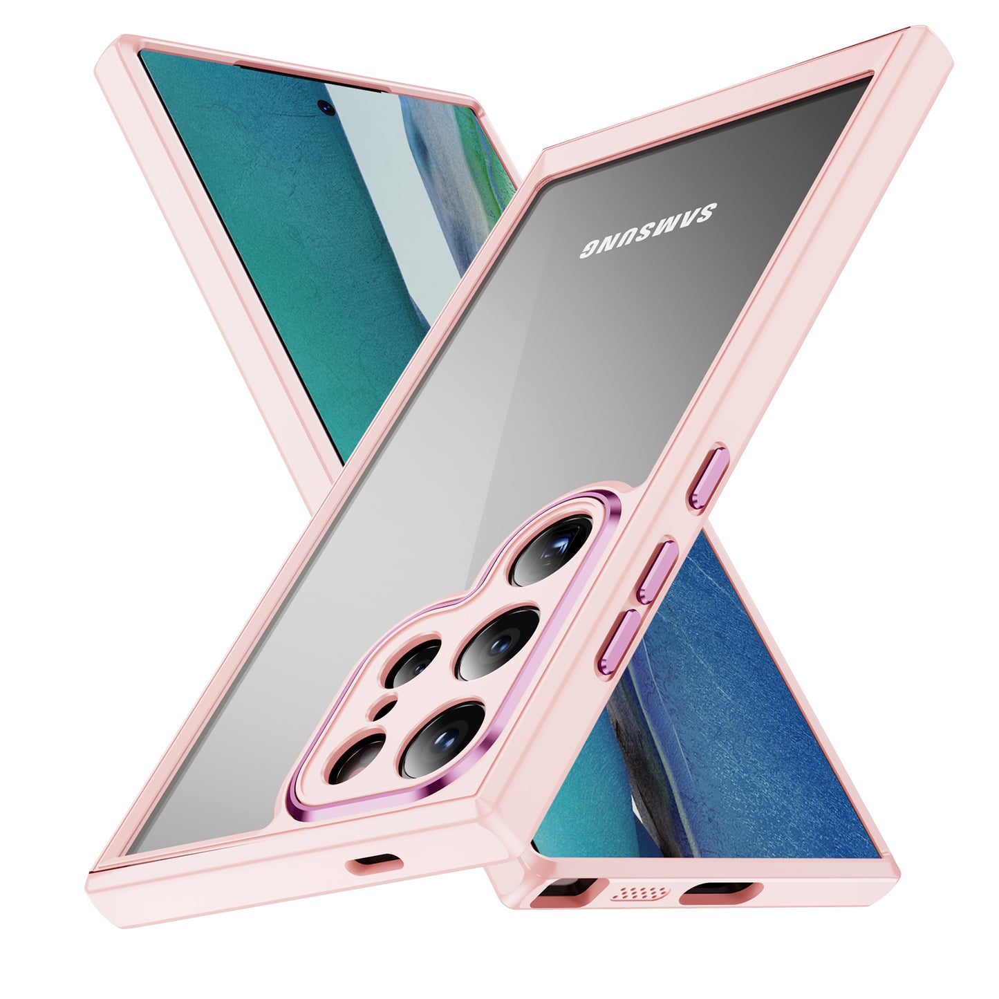 For Samsung Galaxy S24 Ultra Case TPU+Acrylic Clear Phone Cover Metal Lens Frame - Apricot