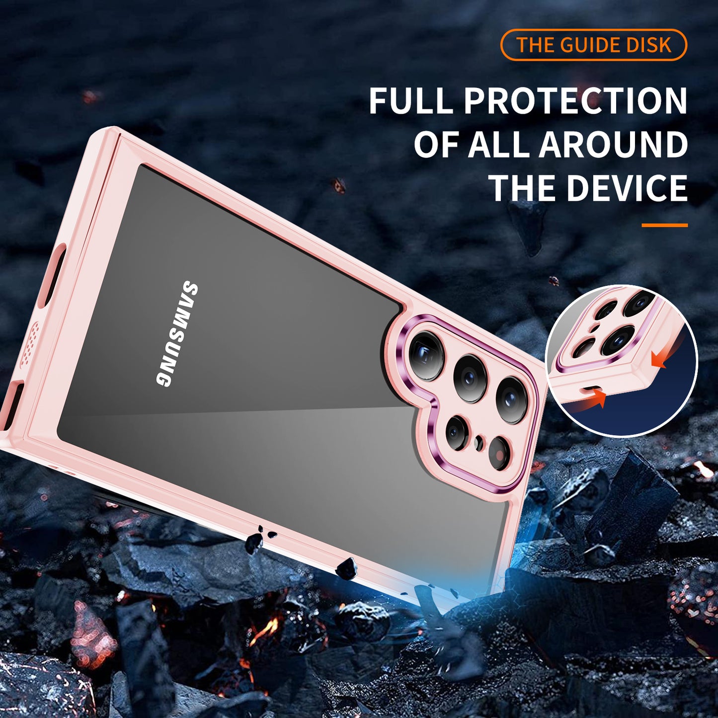For Samsung Galaxy S24 Ultra Case TPU+Acrylic Clear Phone Cover Metal Lens Frame - Apricot