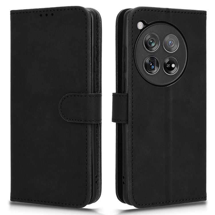 For OnePlus 12 5G Skin-Feel Leather Flip Case Wallet Stand Phone Cover - Black