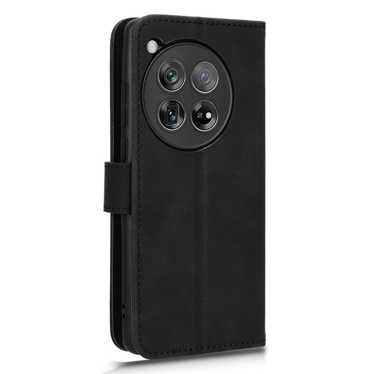 For OnePlus 12 5G Skin-Feel Leather Flip Case Wallet Stand Phone Cover - Black
