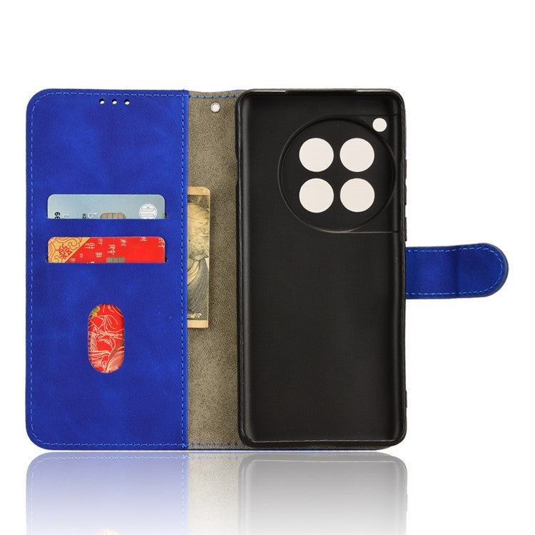 For OnePlus 12 5G Skin-Feel Leather Flip Case Wallet Stand Phone Cover - Blue