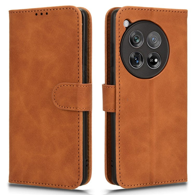 For OnePlus 12 5G Skin-Feel Leather Flip Case Wallet Stand Phone Cover - Brown